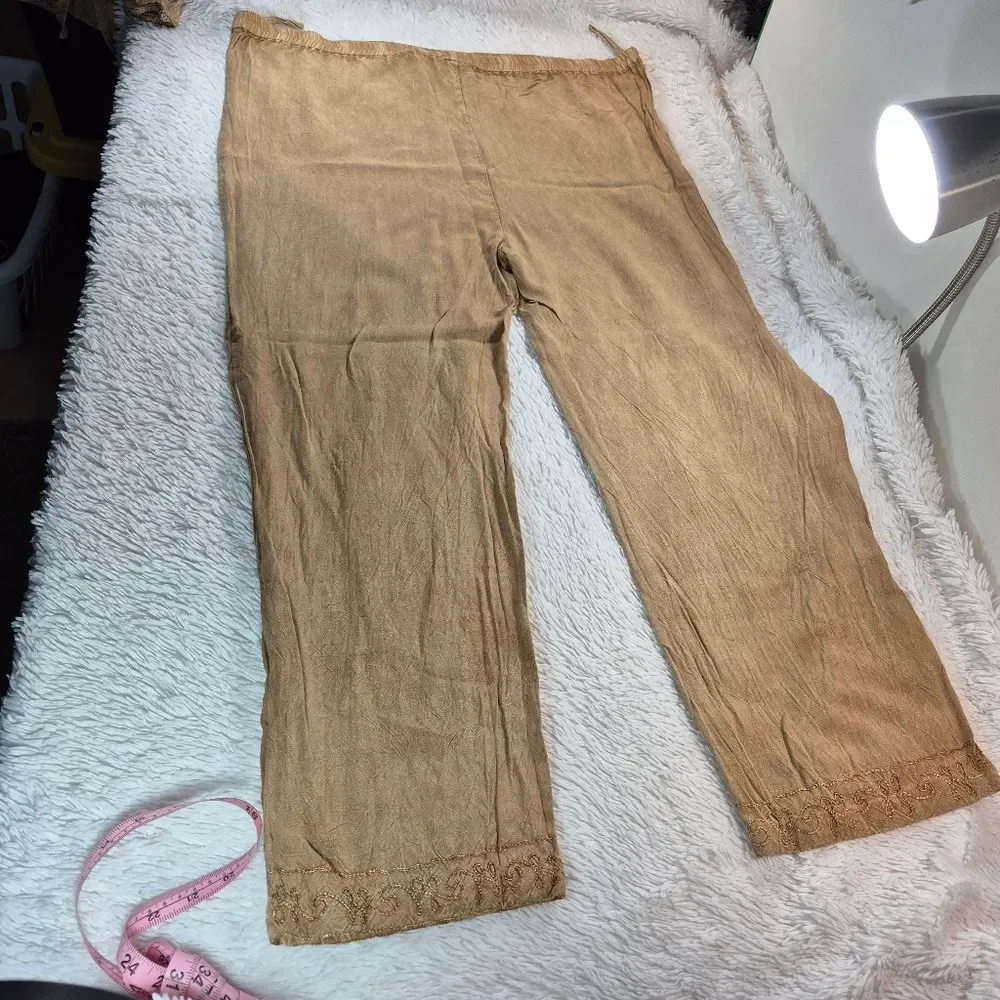 NWOT BILA Crinkle Gauze Embroidered Top & Pants Set Womans XL Boho Hippie Chic